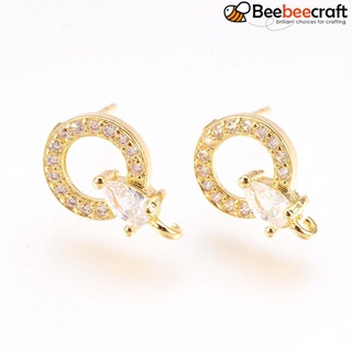 1 cặp khuyên tai đính đá zircon 13.5x9x4mm lỗ tròn: 1mm: 0.6mm