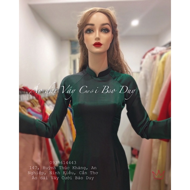 Áo dài tơ màu hồng xanh kiểu hoa hậu khánh Vân- hiền thục