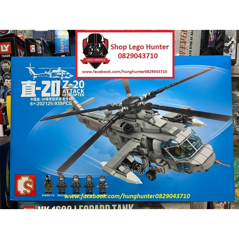 Lego Army Sembo block 202125 Attack Helicopter Bộ lắp ráp Máy bay trực thăng chiến đấu Z 20 - 935 chi tiết