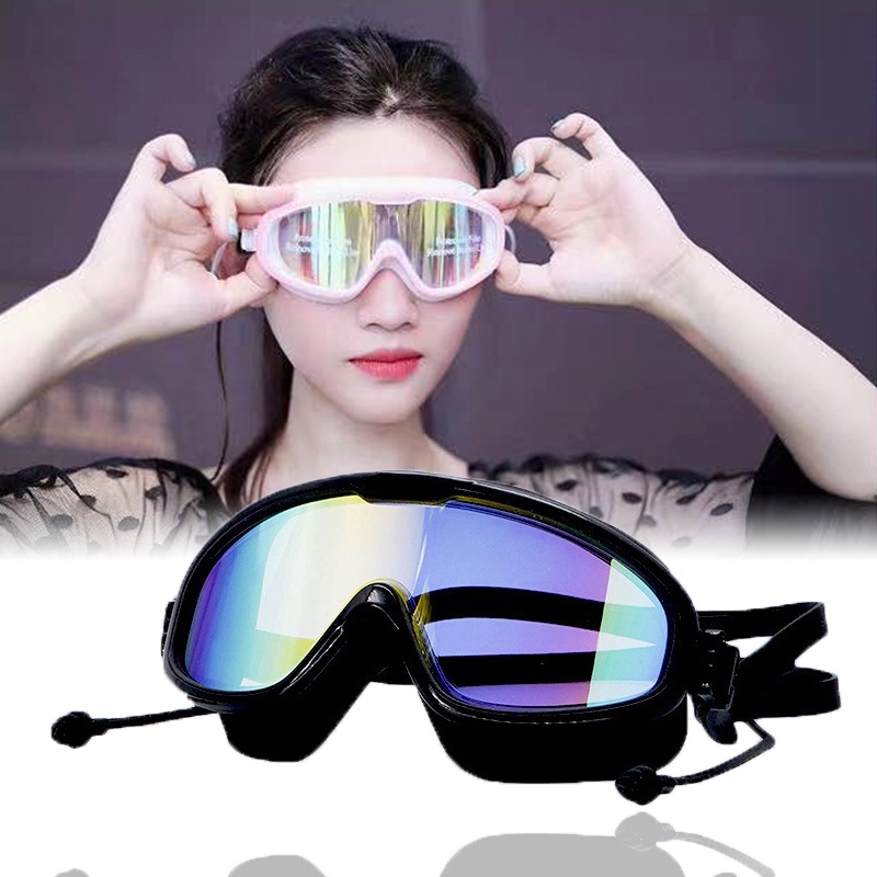 Kính Bơi Gọng Lớn Chống Nước Độ Nét Cao Thời Trang Cho Nam Và Nữ Có Viền Lớn Với Nút Bịt Tai/ An Toàn