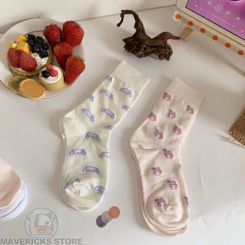 Vớ Cotton Mỏng Họa Tiết Hoạt Hình Melody/Chó cinnamon Kiểu Nhật Bản Dễ Thương Cho Nữ