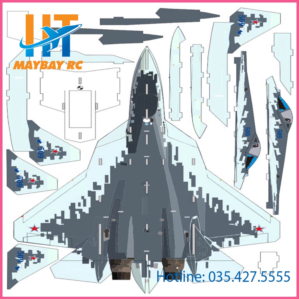 Decal Máy Bay SU57 flat sải cánh 72cm