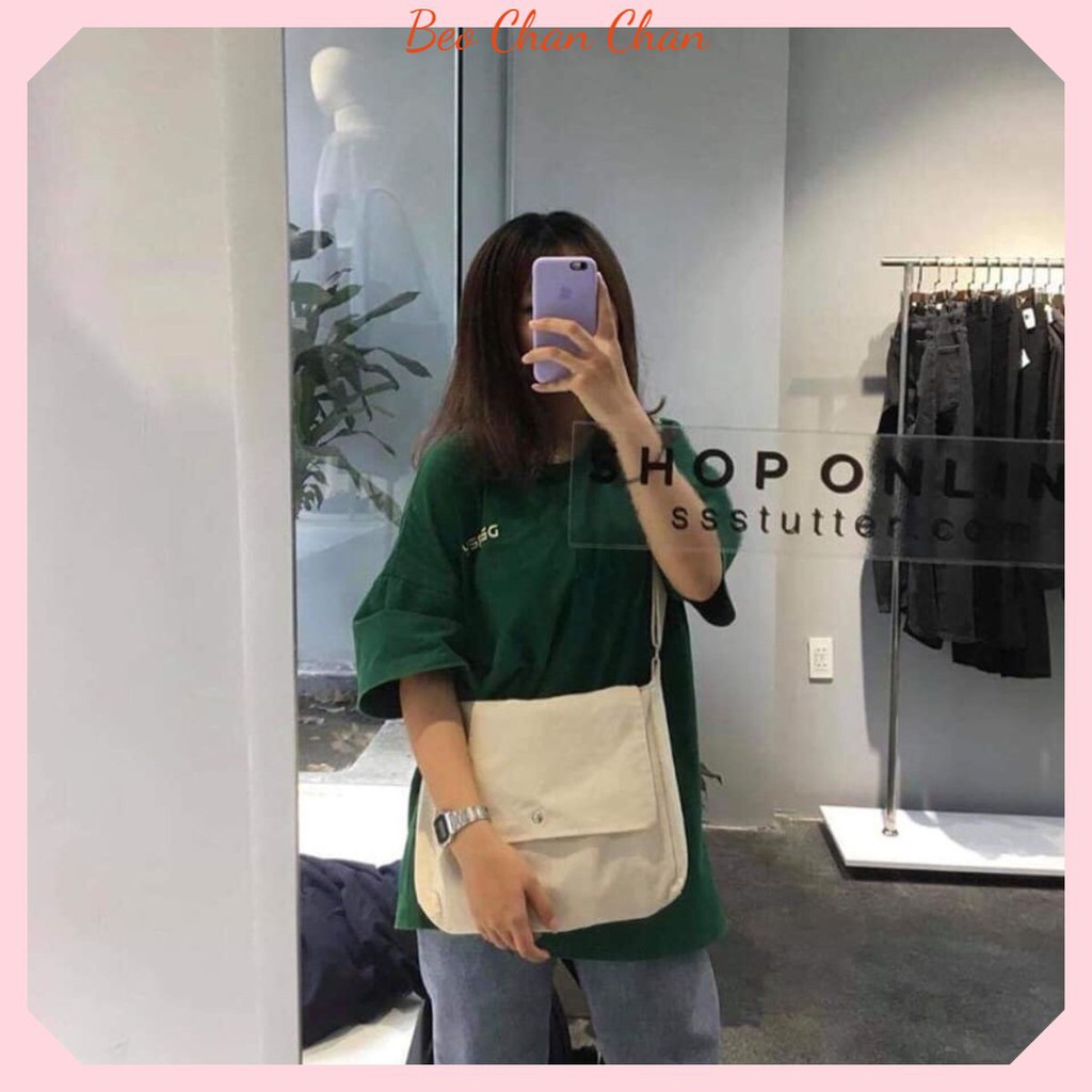 Túi tote vải canvas túi vải đeo chéo ulzzang basic trơn trắng ngà  siêu xinh