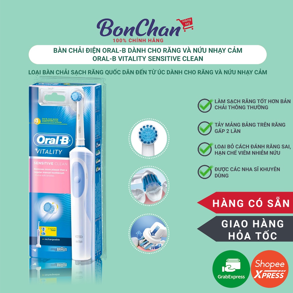 [Hỏa Tốc] Bàn chải điện đánh răng tự động Oral B Hàng Úc - Chính Hãng, chải sạch, nhẹ nhàng, trắng răng