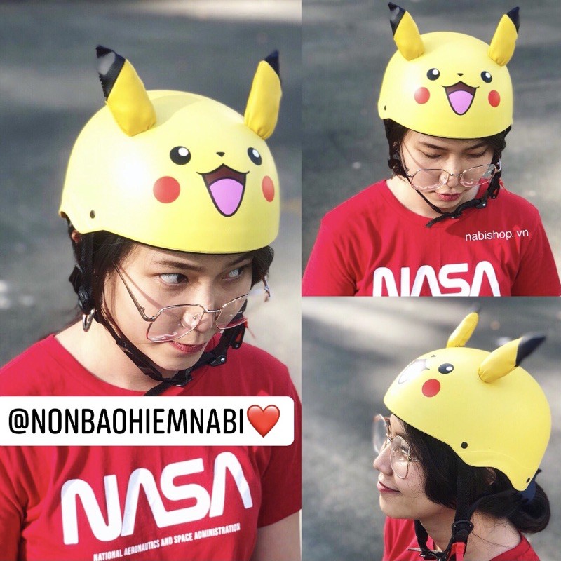Mũ bảo hiểm Pikachu cao cấp kèm tai - Hàng chất lượng - Sắc nét từng chi tiết