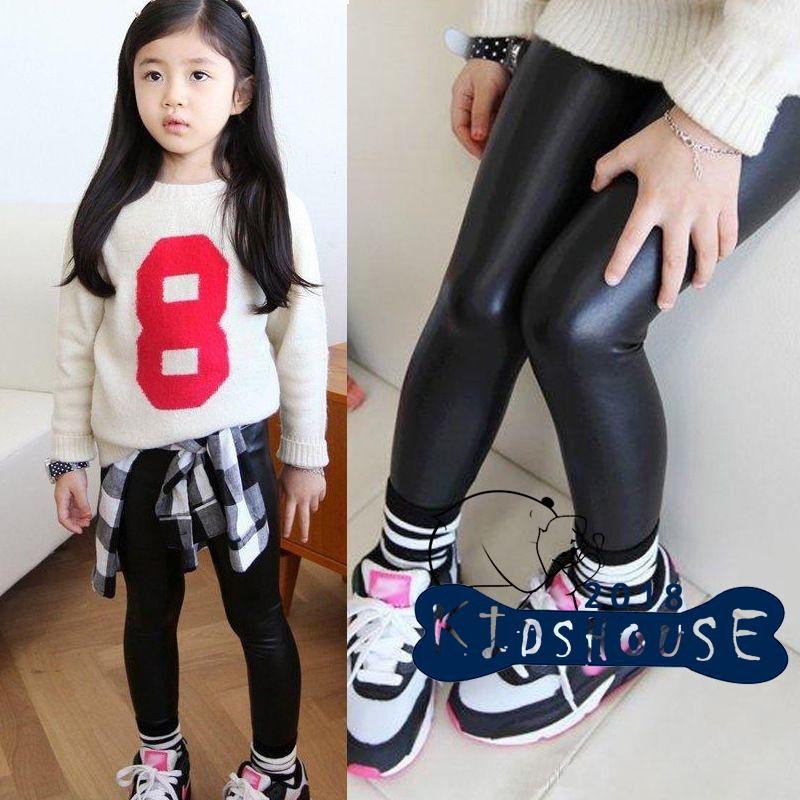 Quần Legging Giả Da Màu Đen Cho Bé Gái 1-8 Tuổi