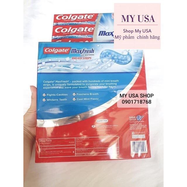 Kem đánh răng thơm miệng❤️Kem đánh răng Colgate Max Fresh With Whitening Breath Strips 215gr