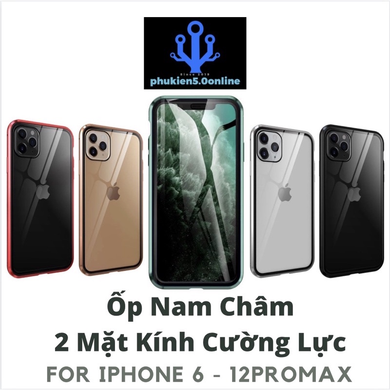 [Giá Gốc 320K] Ốp Khung Nhôm 2 Mặt Kính Cường Lực - Ốp Nam Châm Cường Lực  - Chống Xước Chống Va Đập Dành Cho IPhone