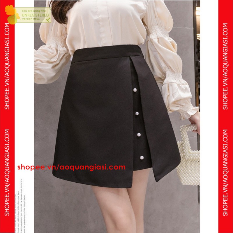 Quần Giả Váy Kaki Đính 4 Hạt Trai mt1060 aoquangiasi.com Màu đen Size S, M, L sành điệu