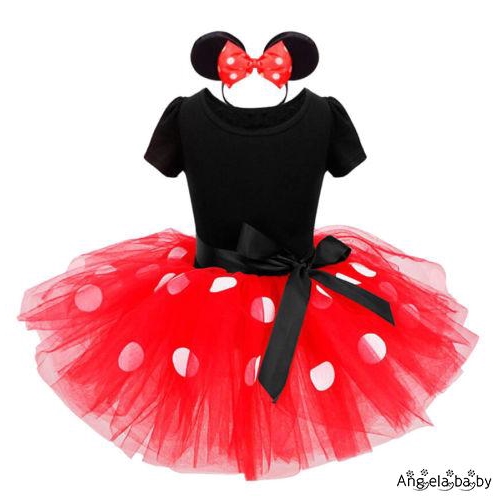 Set đầm xòe + băng đô phong cách chuột minnie đáng yêu cho bé