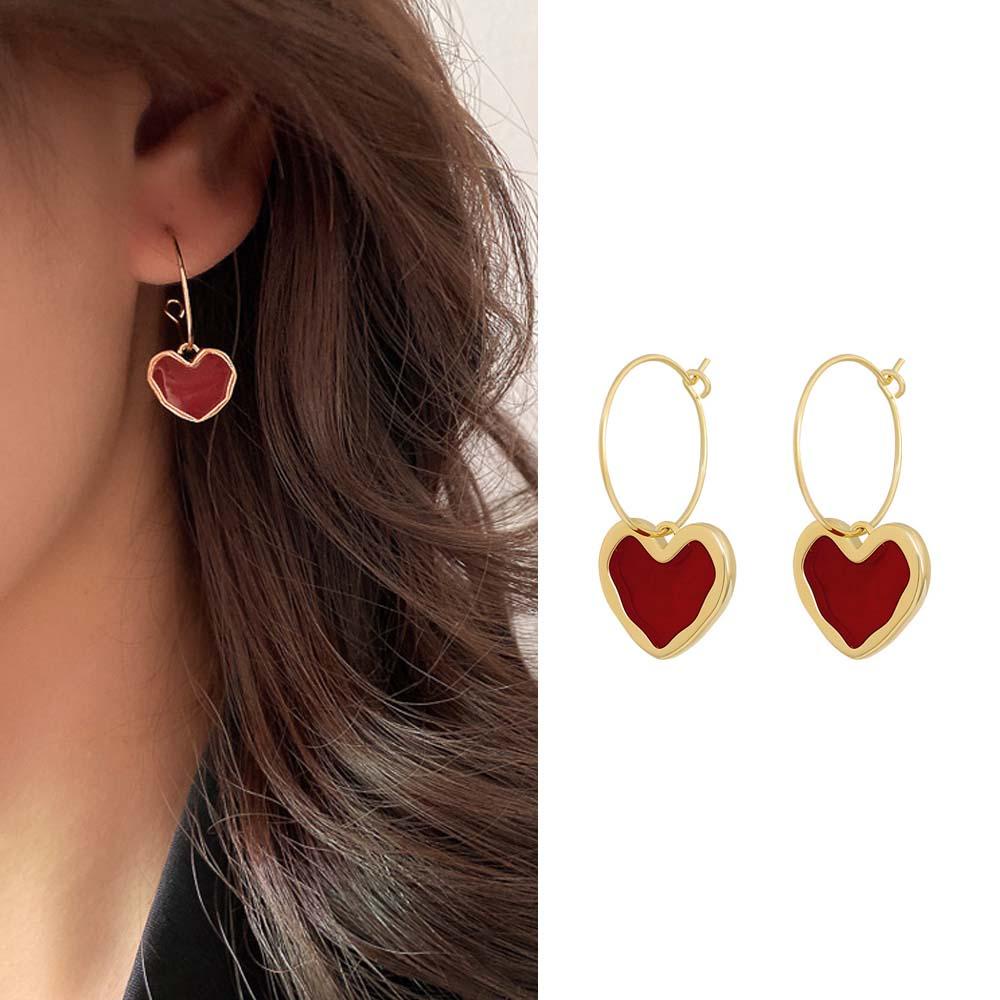 Khuyên Tai Dạng Móc Hình Trái Tim Tráng Men Thời Trang Cổ Điển Cho Nữ