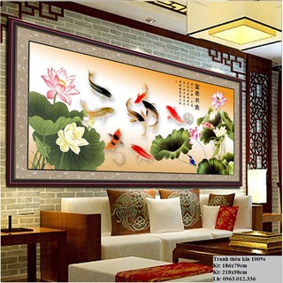 Tranh thêu chữ thập Cửu ngư quần hội H1986-200x85cm
