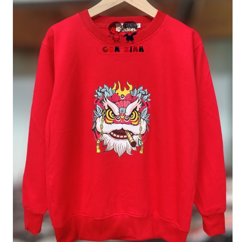 Áo sweater CONXINH form rộng nỉ trẻ em Con lân,thời trang thu đông cho trẻ em từ 4 đến 10 tuổi