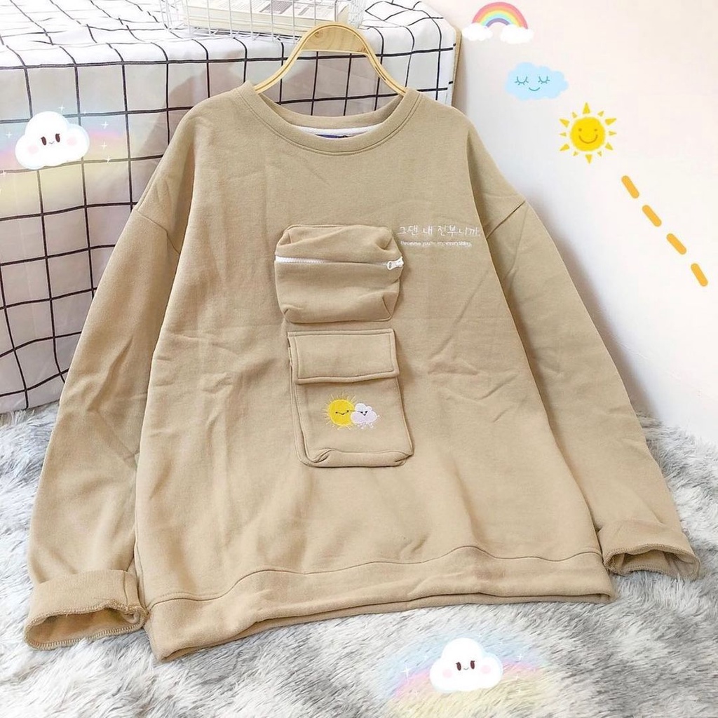 Áo Sweater nam nữ MEANSTORE nỉ lót bông oversize Unisex form rộng Ulzzang Streetware Hàn Quốc chất mềm mịn - Túi hộp