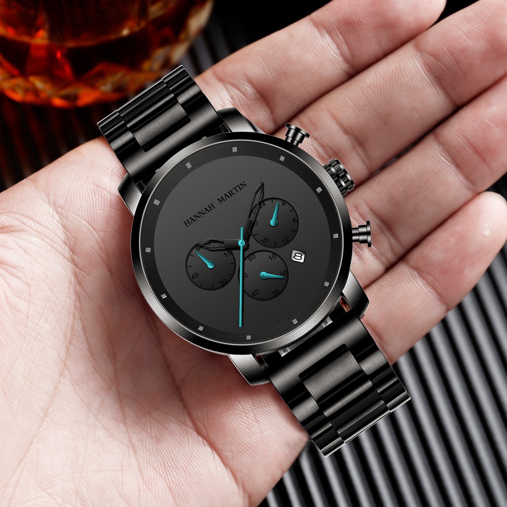 Đồng hồ NAM Hannah Martin 100% Original Men's Watches Thép Không Gỉ Hàng Cao Cấp Chronograph Quartz Wrist watches Birthday Gift 111G