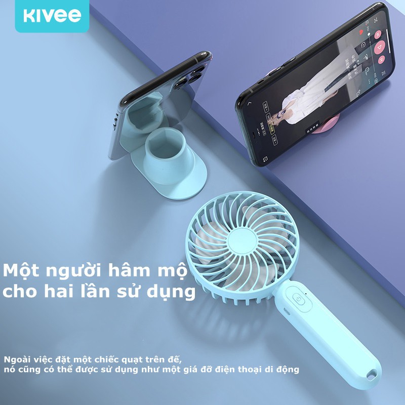 Quạt cầm tay mini KIVEE-FA15 có độ ồn thấp điều chỉnh tốc độ gió ba cấp với giá đỡ điện thoại di động