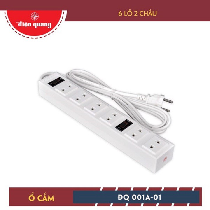 Ổ cắm Điện Quang ĐQ 001A-01 (6 lỗ 2 chấu dây 5 mét)