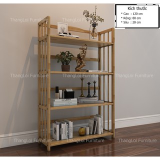Kệ sách gỗ , kệ đa năng gỗ cao su 4 tầng x 80cm