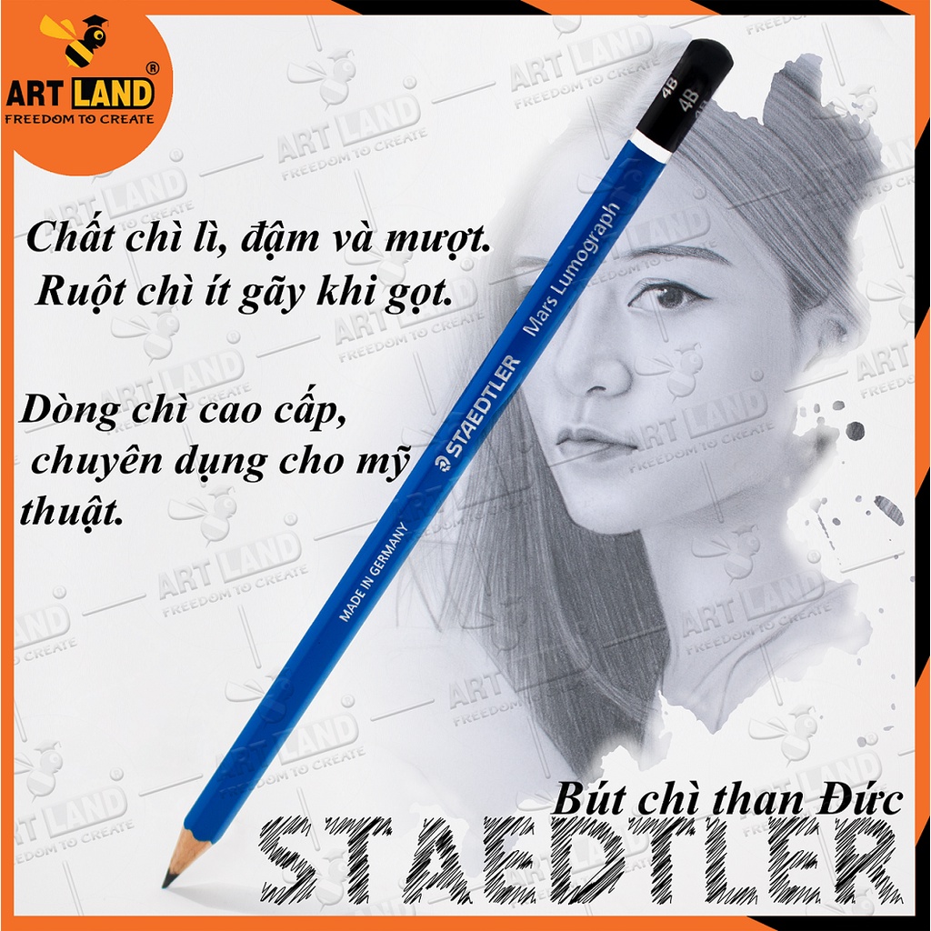 Bút chì than Đức 4B, 6B Cực phẩm - Bút phác thảo Staedtler Mars Lumograph Thân Xanh