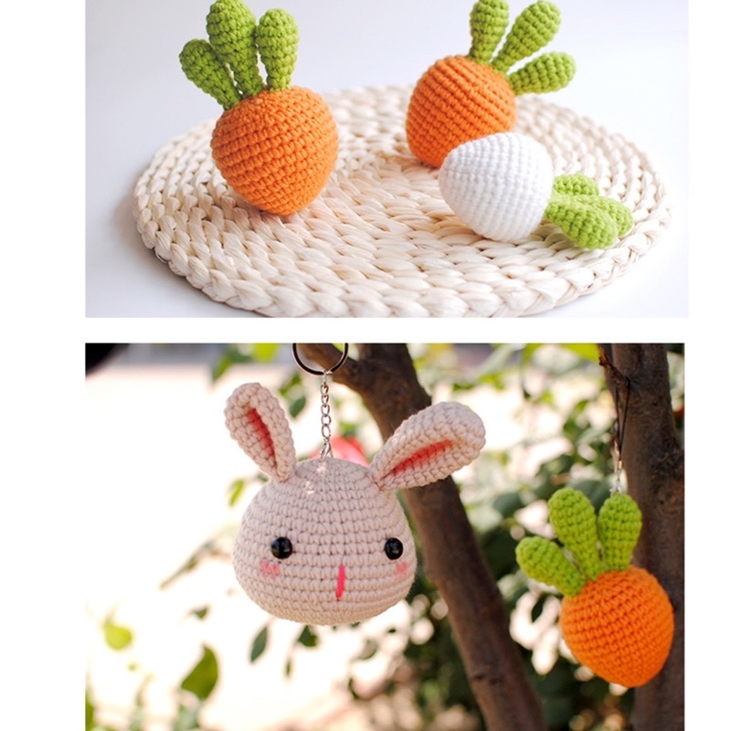 DIY Gói Nguyên Liệu Móc Len Combo 2 Mẫu Thỏ Và Cà Rốt- Quà Tặng Handmade Tự Làm [Có hướng dẫn]
