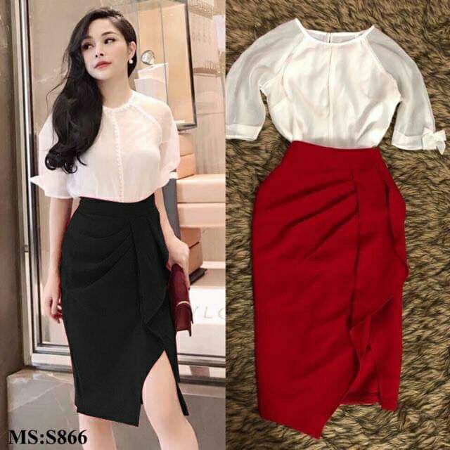 SET ÁO VÀ CHÂN VÁY XẾP LY VẠT BÈO CÓ NƠ | BigBuy360 - bigbuy360.vn