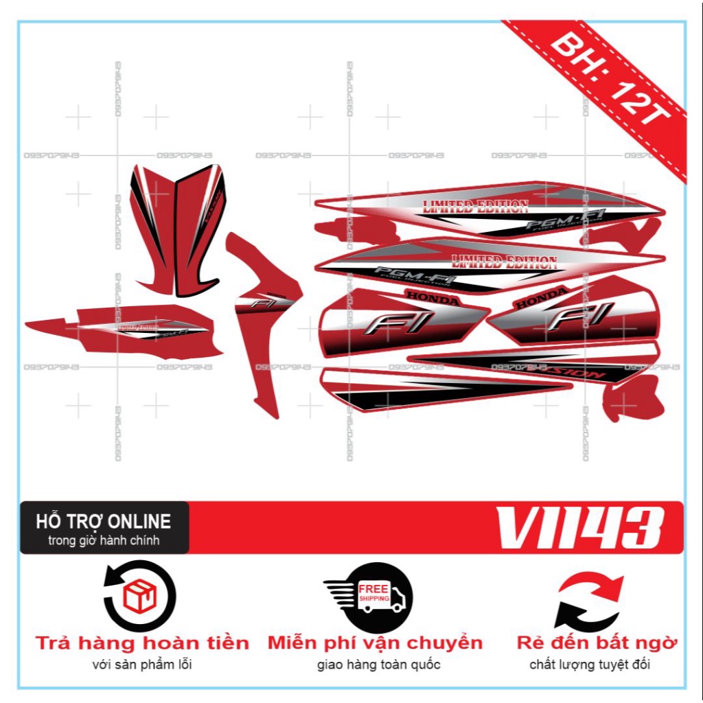 TEM XE VISION 2016 DÁN XE ĐỎ 1143 -- SHIN DECAL 2