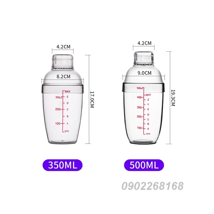 Bình lắc pha chế nhựa trong suốt chia vạch 350ml / 530ml / 700ml / 1000ml