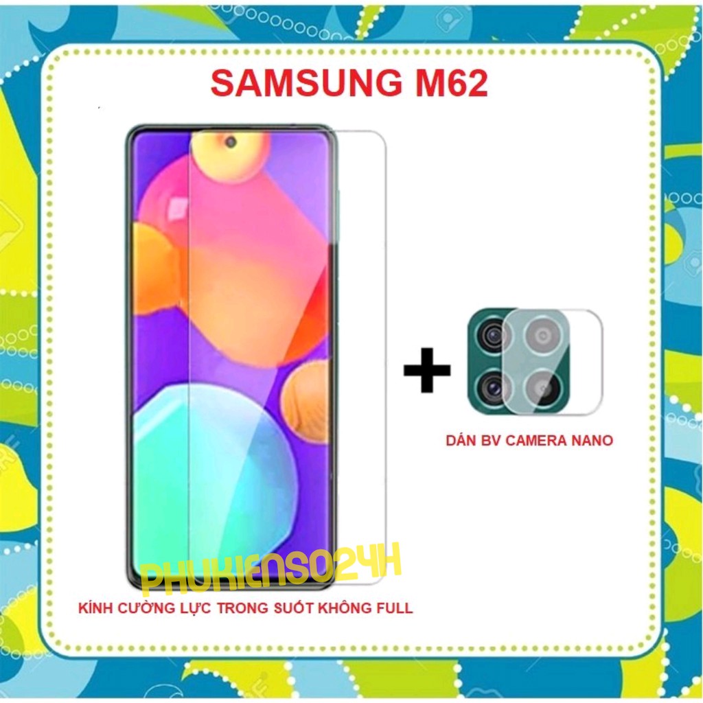 Combo Kính cường lực Samsung M62 trong suốt không full màn hình + Dán bảo vệ Camera sau Samsung M62