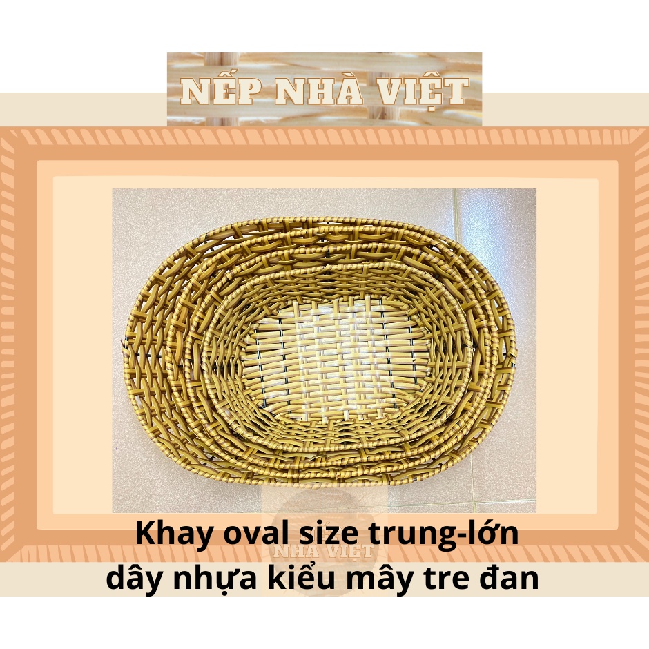 Rổ Mạ Mây Tre Đan Hình Oval Size Trung Lớn Chát Liệu Dây Nhựa Dẹt