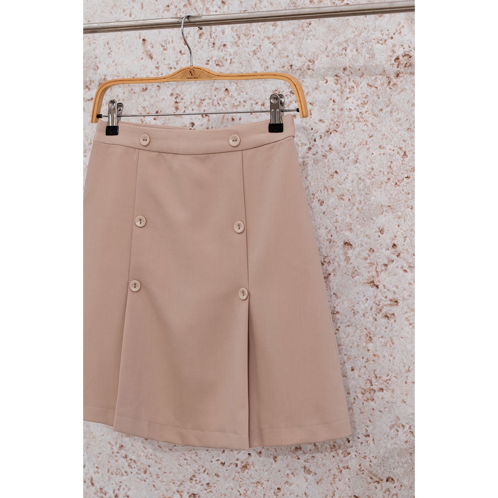 Chân Váy Dáng A Vienne Tran Nữ Công Sở Basic Trơn 2 Hàng Cúc Xếp Ly 2 Lớp  V62R19Q010