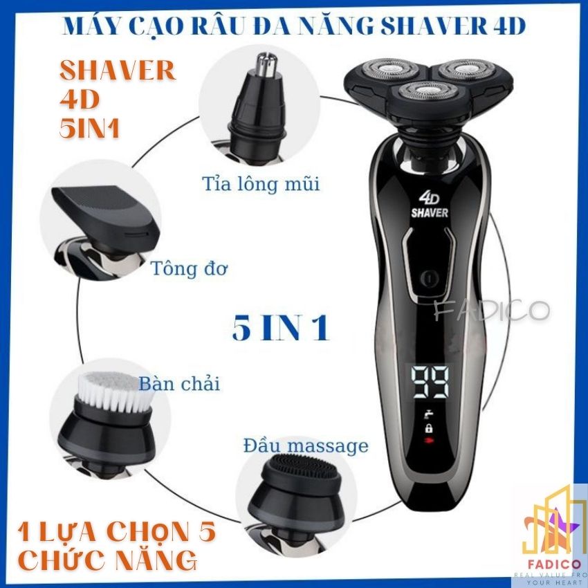 [HCM]Máy cạo râu đa năng Shaver 4D 5in1, Máy cạo râu thông minh cổng sạc USB-FADICO