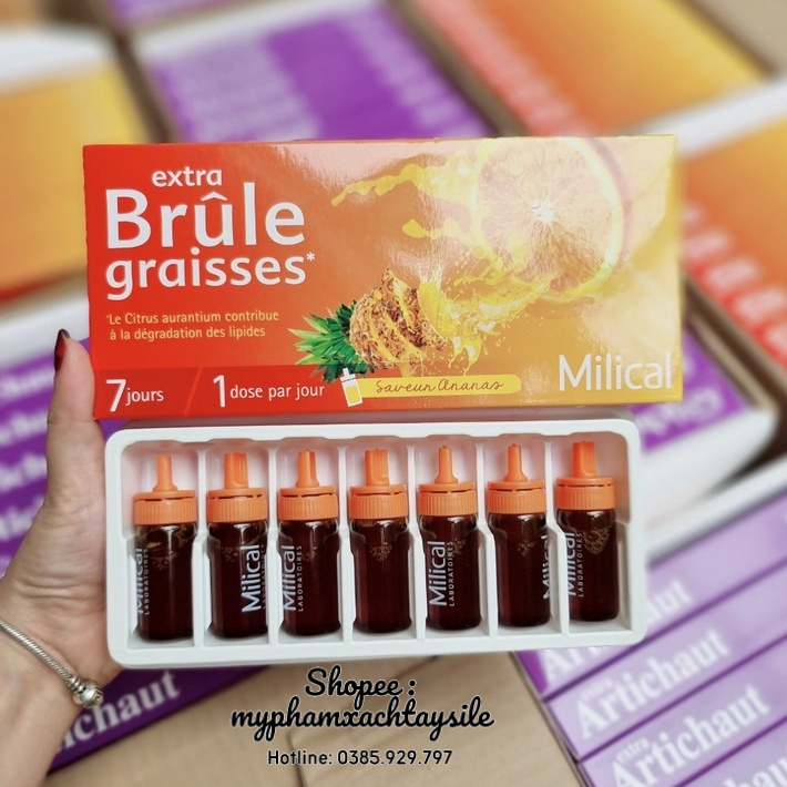 Nước Detox Giảm Cân Milica Extra Brule Graisses 7 Ống - NƯỚC ÉP ĐỐT MỠ NỘI TẠNG 7 NGÀY CAM DỨA PHÁP