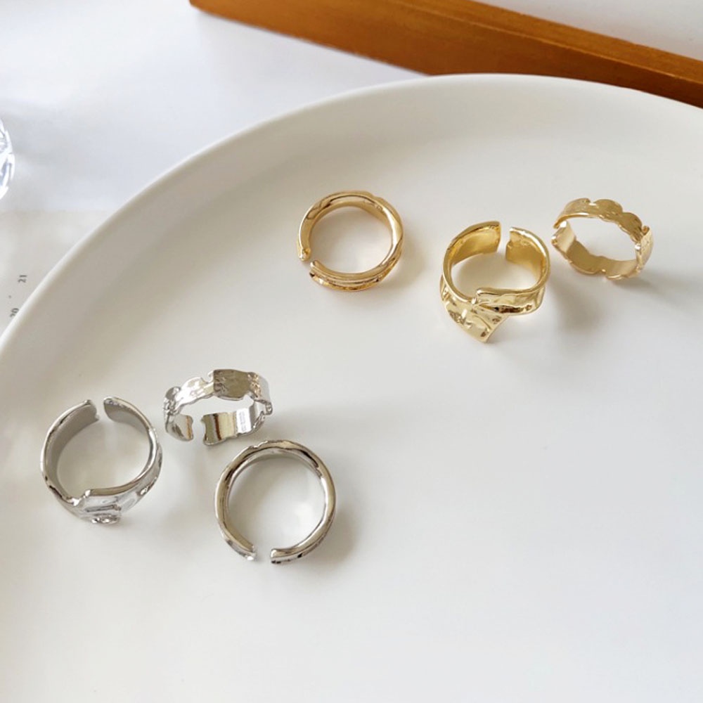 Set 3 Nhẫn Đeo Ngón Tay Họa Tiết Hình Học Thời Trang Hàn Quốc Cho Nữ