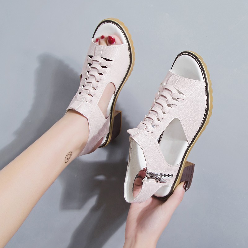 Giày Sandal Nữ Mũi Nhọn Gót Thấp Thời Trang Hàn 2018
