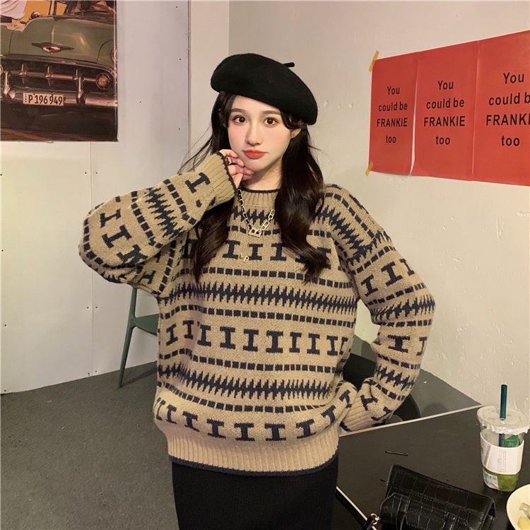 Áo len tay dài cổ tròn phong cách Hàn Quốc thời trang cho nữ