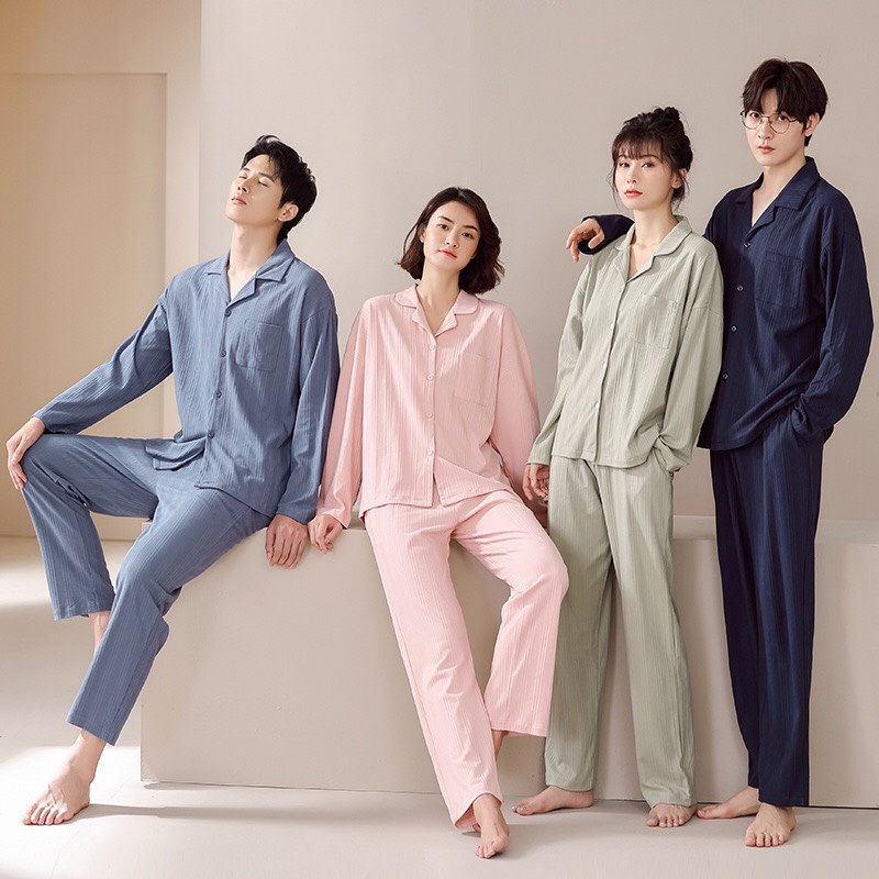 Bộ Đồ Nam Nữ Mặc Nhà Bigbang Luxury Chất Cotton Mỏng Dài Tay - Pyjama Cho Cặp Đôi - Qùa Cưới ý Nghĩa