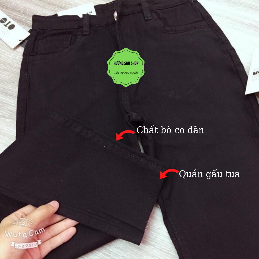Quần Jean Đen Lưng Cao ,Quần Bò Đen Rách Gối - ảnh thật cuối