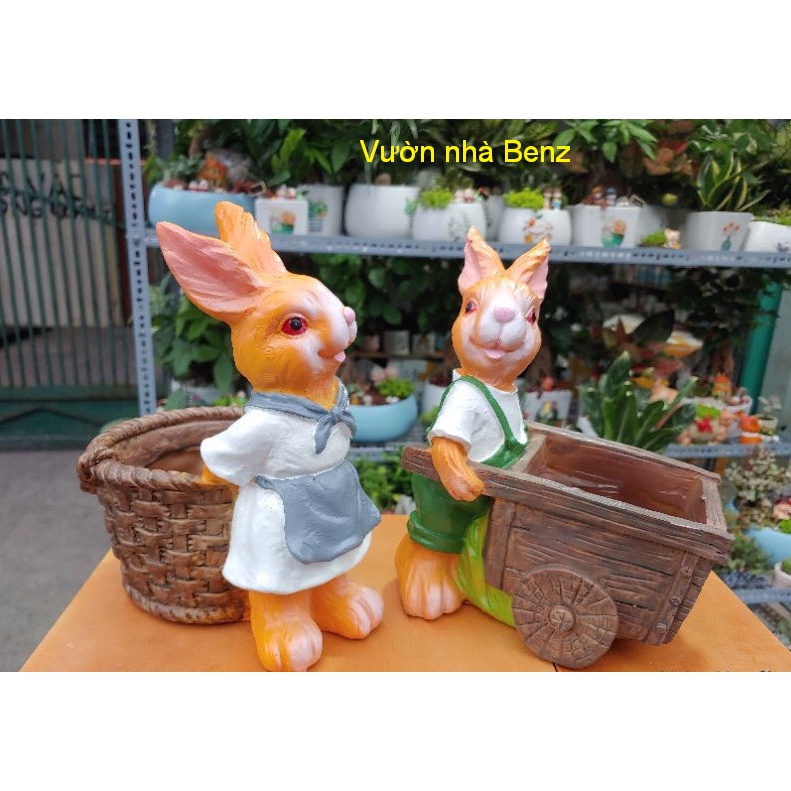 Chậu gia đình Thỏ làm vườn + TẶNG thỏ mini tiểu cảnh