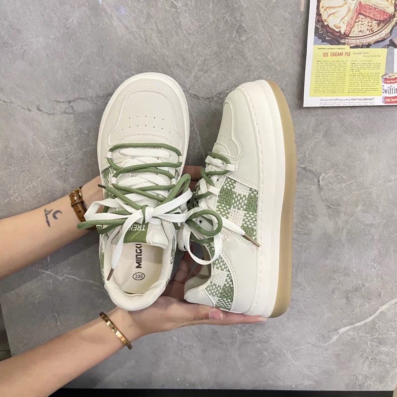 Giày sneaker nữ đế cao viền caro nhiều màu hottrend Hàn quốc giá rẻ JAENIA G013