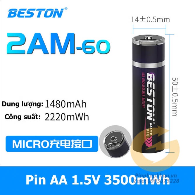 Pin sạc AA 1.5v Beston sạc trực tiếp trên pin 2220mWh - 2800mWh - 3500mWh - Bảo hành 1 đổi 1 trong 1 tháng