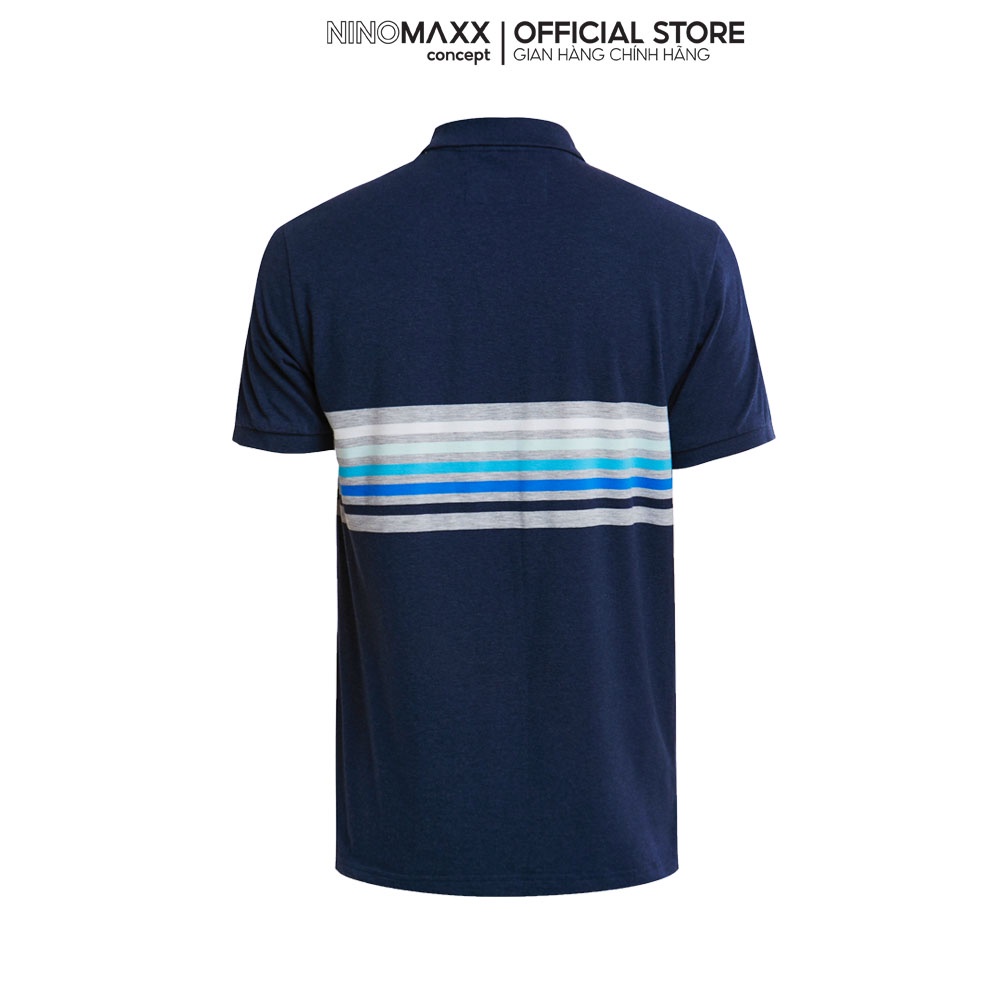 NINOMAXX Standard Polo - Áo polo nam cổ bẻ ngắn tay trắng có sọc kẻ ngang mã 1902058