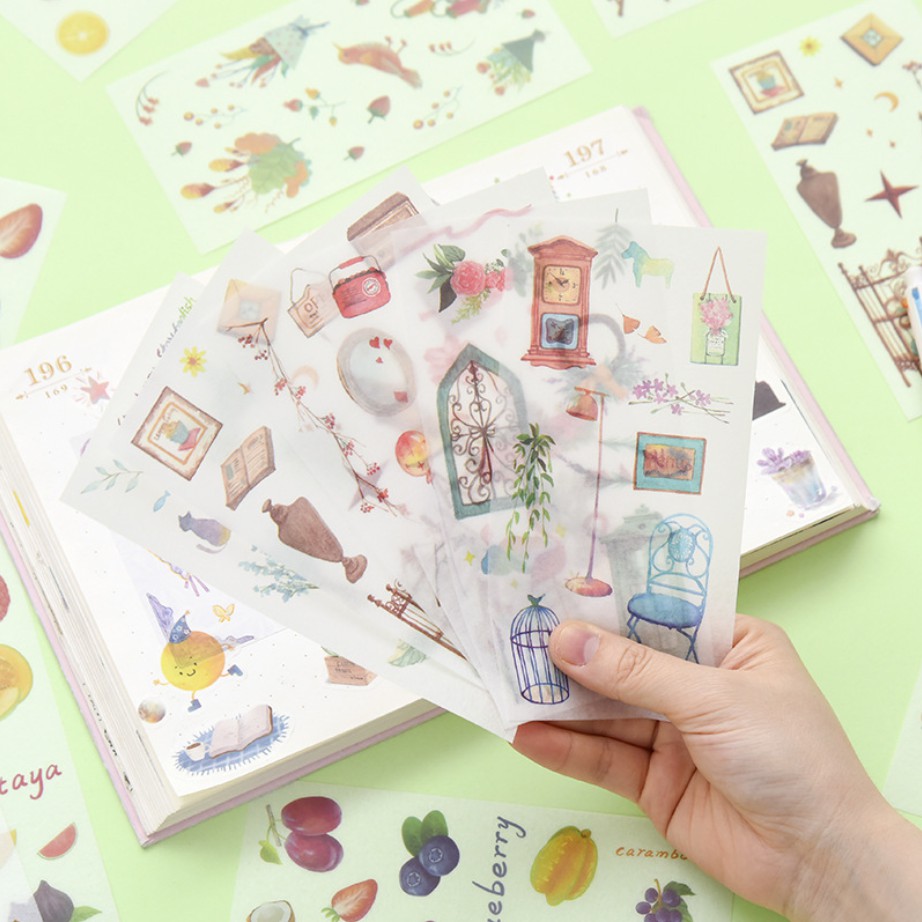 Set 6 tấm sticker giấy washi 16 x 8 cuộc sống hàng ngày