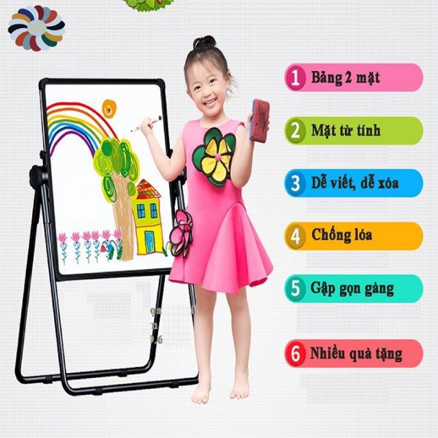 BẢNG VIẾT VẼ 2 MẶT FLIPCHART XOAY LẬT 360 ĐỘ CÓ TỪ TÍNH, LỰC HÚT NAM CHÂM MẠNH CHO BÉ VỪA HỌC VỪA CHƠI