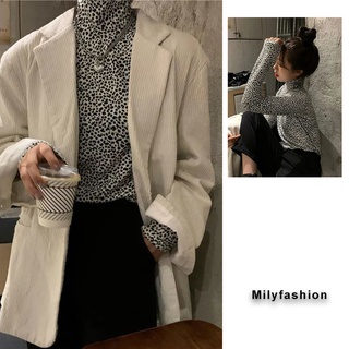 Áo Thun Tay Dài Cổ Lọ Họa Tiết Da Báo Phong Cách Retro