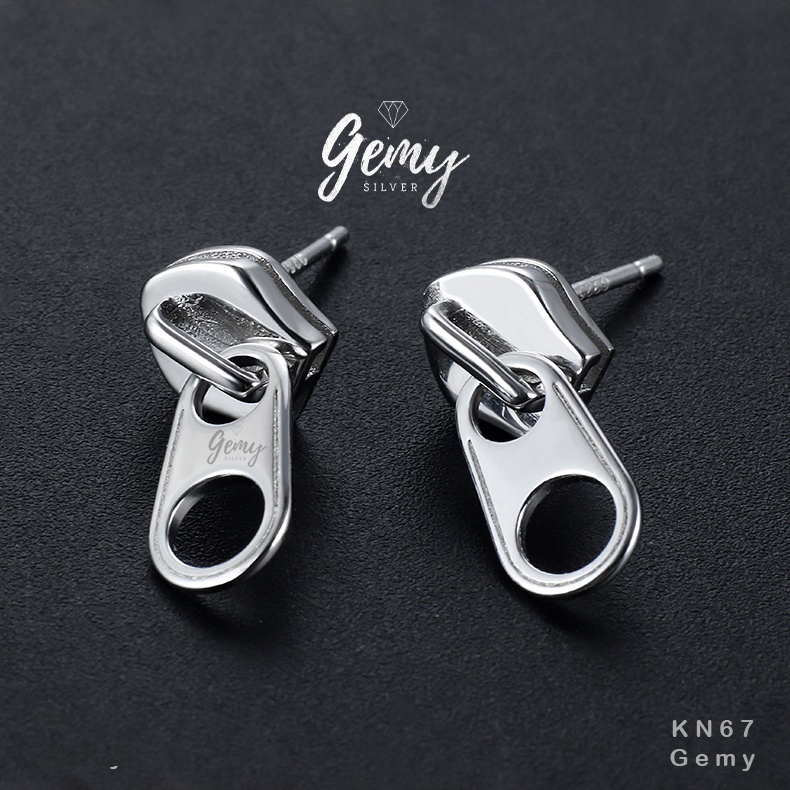 Khuyên tai nam bạc 925 nam nữ hình khoá kéo độc đáo, cá tính, unisex Zipper (1 chiếc) | GEMY SILVER KN67