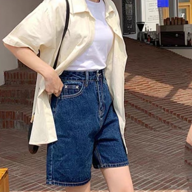 Quần short denim SUXI ống rộng lưng cao màu sắc đơn giản thời trang mùa hè cho nữ