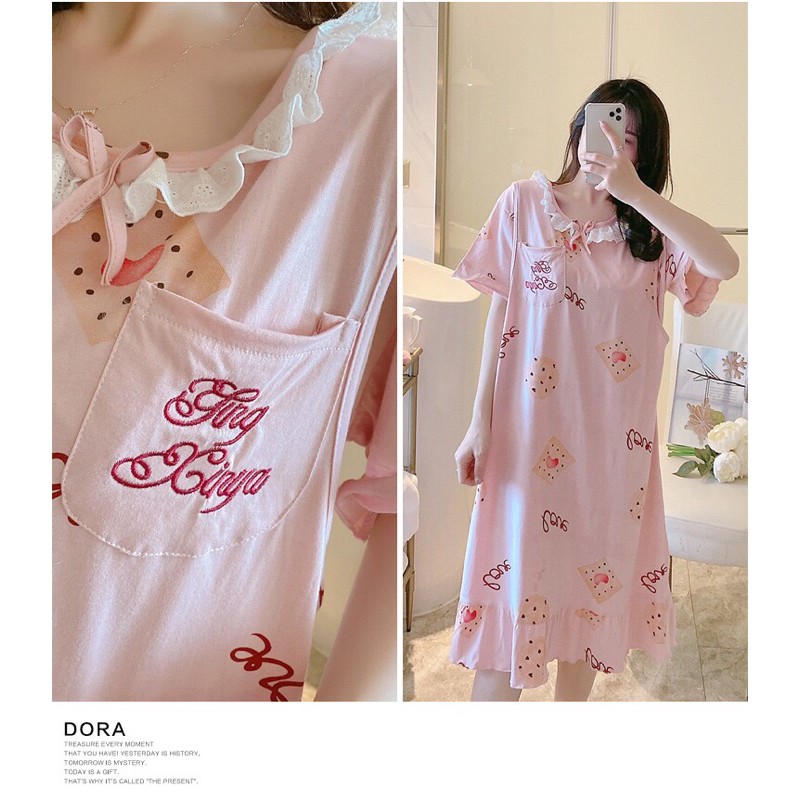 Váy Bầu Mặc Nhà Cho Con Bú Sau Sinh Chất Cotton Cổ Bèo