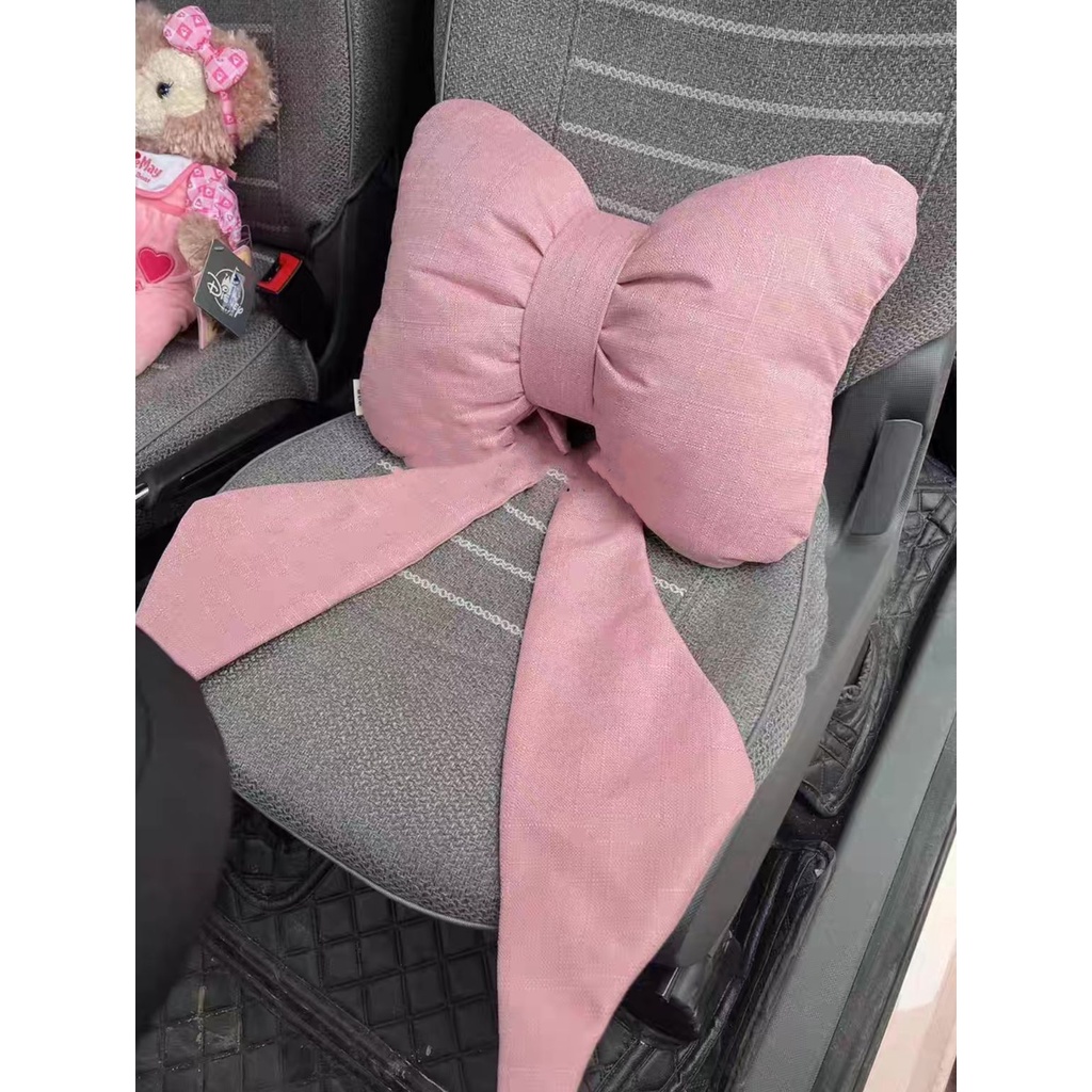 Gối Tựa Đầu / Lưng Bằng Vải Lanh Cotton Hình Nơ Dễ Thương Dùng Trong Xe Hơi Vào Mùa Thu Đông