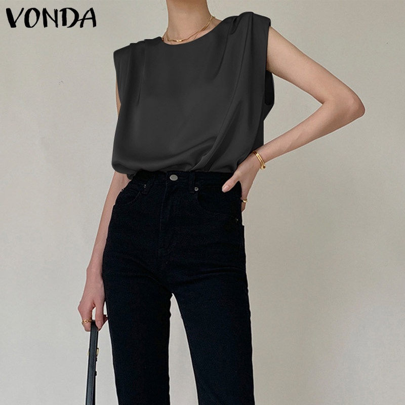 Áo sát nách VONDA cổ tròn màu trơn phong cách Hàn Quốc thời trang mùa hè cho nữ