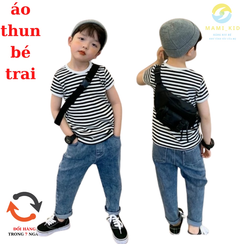 áo phông cho bé trai sọc kẻ sành điệu 12-40kg, mamikid
